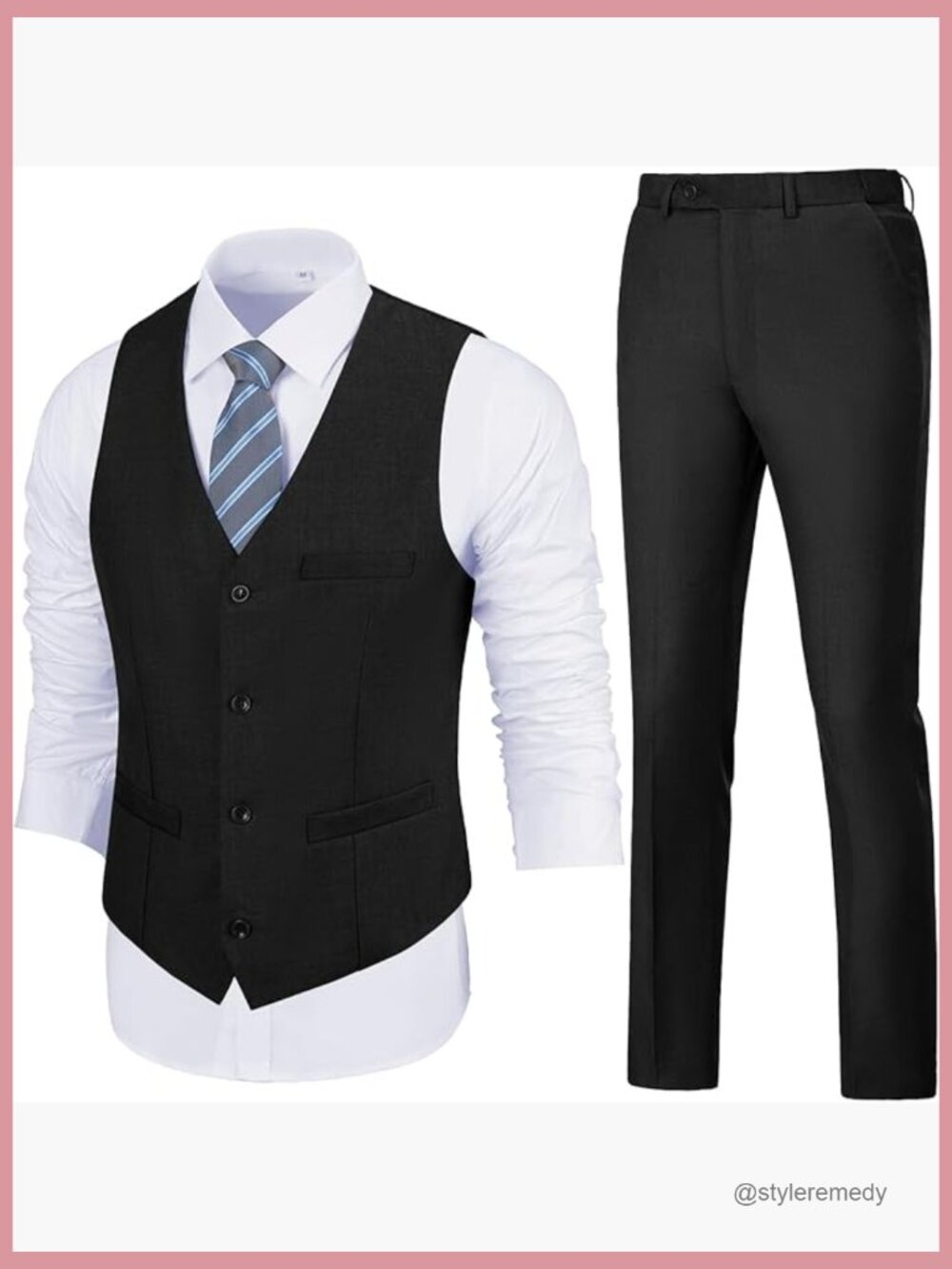 Slim Fit 2 Piece Suit Set V-Neck Vest Pants Wedding Prom Tuxedo